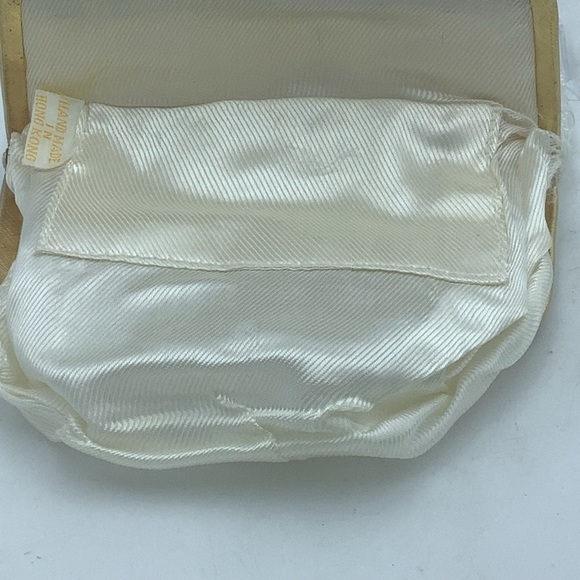 White Beaded Evening Bag with Gold Chain and Bejeweled  Flower - Picture 11 of 14